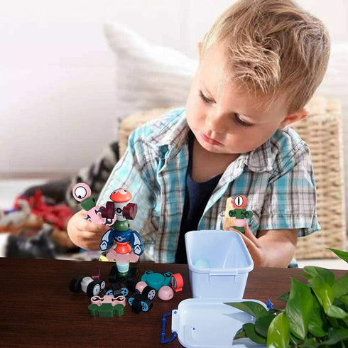 Gifts2U 35PCS Set Playset 3-6 Magnetic Robots, Magnetic Blocks for Kids with Storage Box, Stacking Robots Toy STEM