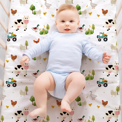 Jola's House 2 Pack Farm Animals Crib Sheets Neutral Newborn Nursery Farmhouse Standard Crib Fitted Sheet for Unisex