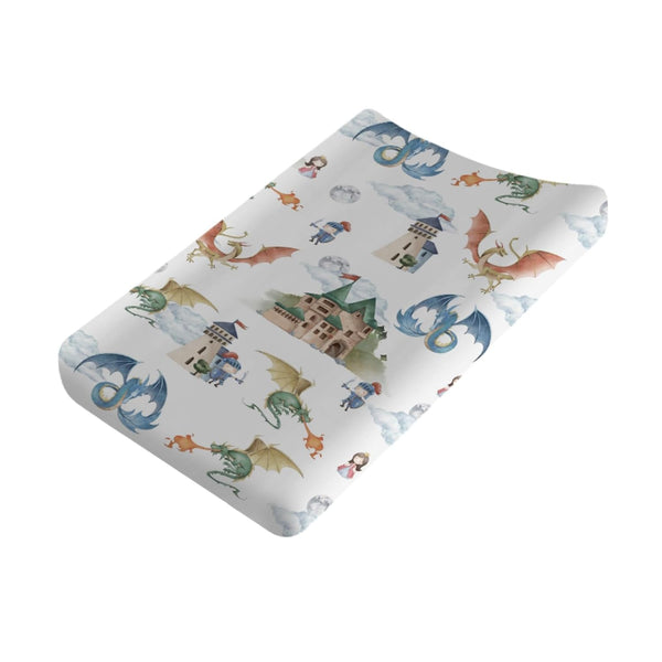 Fairytale Dragons Castle Changing Pad Cover, Watercolor Dragon Princess Sheets for Baby Nursery, 32''x16''