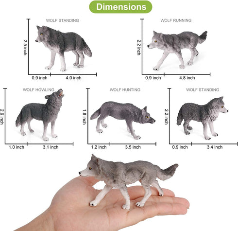 Volnau Wolf Toys Animal Figures, 7PCS Zoo Pack for Toddlers, Kids Christmas Decoration Gift, Educational Set