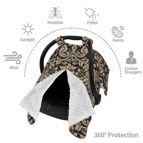 Hcpwzrf Black and Tan Damask Pattern Baby Car Seat Cover & Nursing Cover - Breathable Stretch Multi-Use Cover