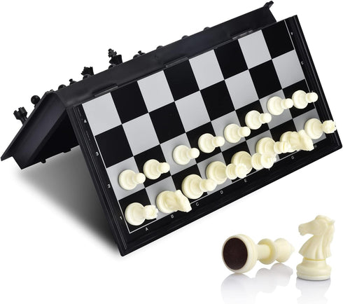 Chess Set with Folding Magnetic Travel Board and 2 Extra Queens for Kids and Adults