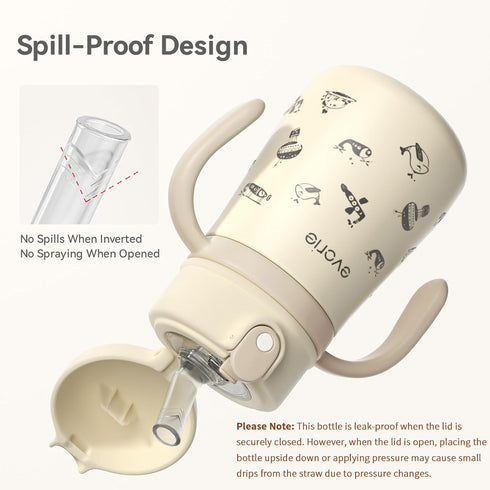 316L 11 oz (1Pack, Evorie Leak Proof Vacuum Insulated Water Bottle, Stainless Steel Sippy Cup for Toddlers, Straw Cup
