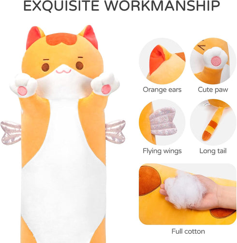 Long Cat Plush Body Pillow, 53” Cute Brown Cat Stuffed Animals, Kitten Plush Doll Gift