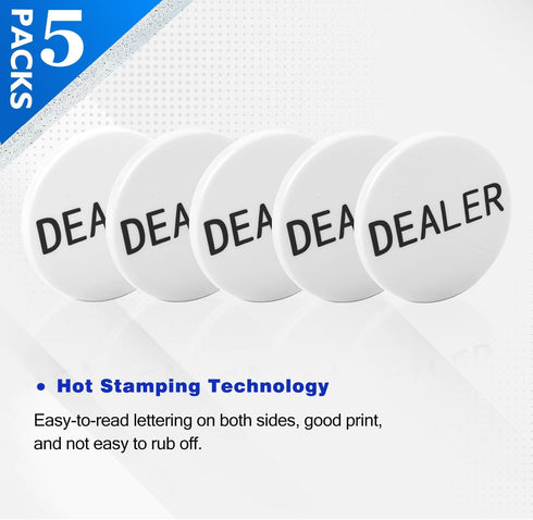 2-Inch Dealer Button - Set of 5 Professional Casino Poker Game Dealer Pucks for Texas Hold‘em and Tournaments