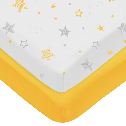American Baby Company 2 Pack Mini Crib Sheets, 100% Natural Cotton, 38" x 24", Yellow Star/Yellow, Soft & Breathable