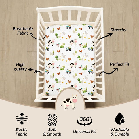 Jola's House 2 Pack Farm Animals Crib Sheets Neutral Newborn Nursery Farmhouse Standard Crib Fitted Sheet for Unisex