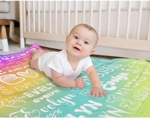 AOFUN 40x30inch, 5 Personalized Baby Blankets with Names, Custom Baby Girls Blanket Initial Swaddle Blanket