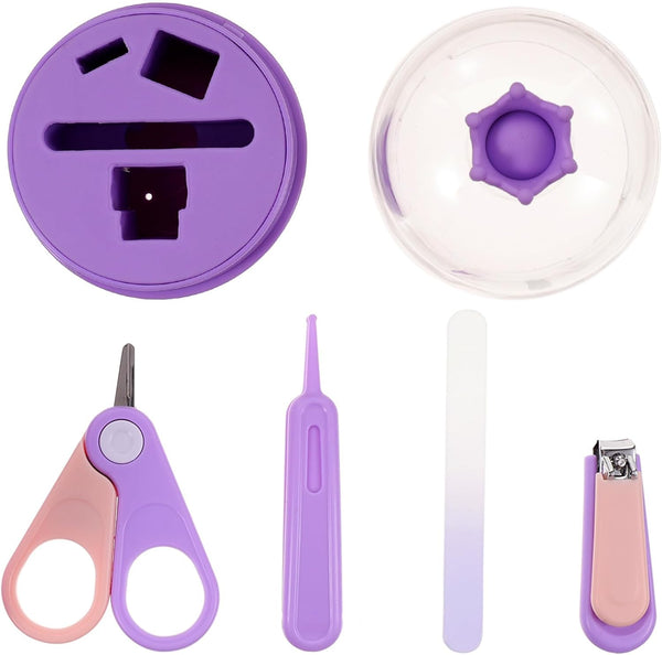 Outanaya Nail Clippers and File Set for Newborns, Purple 4pcs Grooming Kit