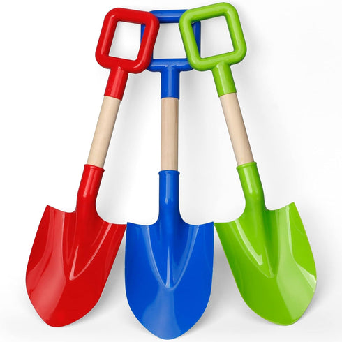 LNCOJOLM 16inch Beach Sand Shovels Toys for Kid Adult, 3PCS Sturdy Long Wooden