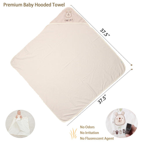 6-Pack Set 5 37.5 37.5 Inches Organic Cotton Baby Bath - Embroidered Hooded Towel & Soft Washcloths, Ultra Soft