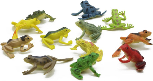 Kvvdi 12 Pcs 1.4 Inch Small Colorful Plastic Poison Dart Frogs, Rainforest Animals Frog Toys