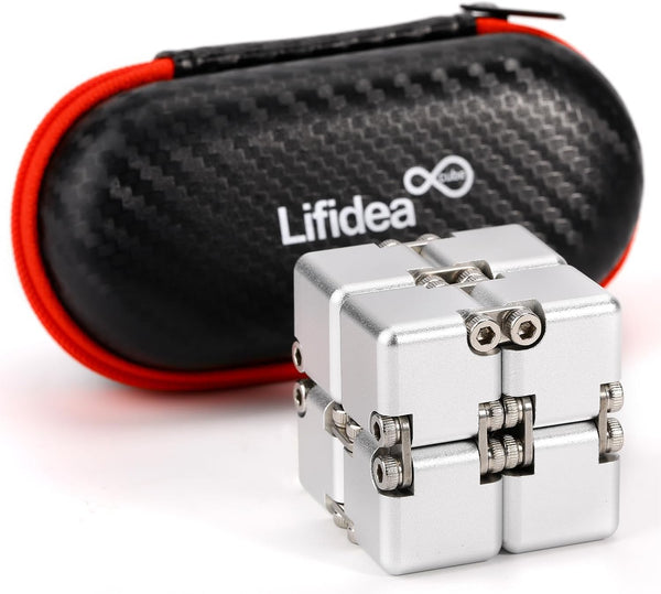 Aluminum Alloy Metal Infinity Cube Fidget Toy, Handheld Desk Toy with Cool Case, Relieve Stress for Kids and Adults