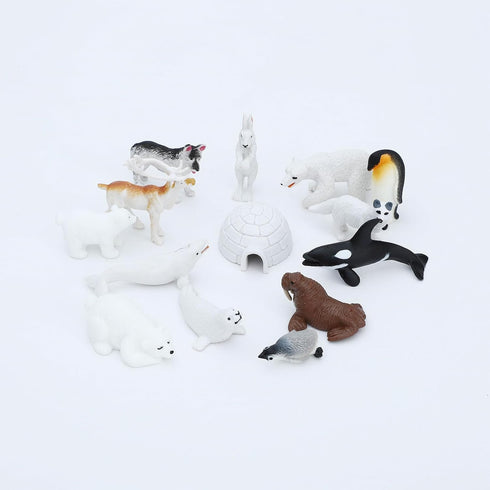 15 Set ONEST Pieces Mini Arctic Animals Figurines Polar Animal Toys Plastic Arctic Tundra Deer Toy Animal Small White