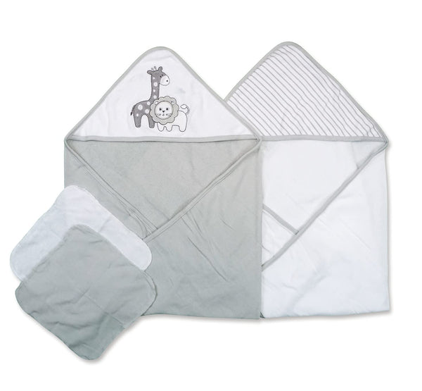 Spasilk Bath Hooded Towels & Washcloths Set for Babies, 2 Hooded Terry