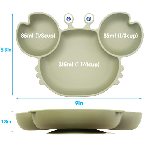 Silicone Suction Plate for Toddlers, Self Feeding Training Divided Dish and Bowl, BPA Free