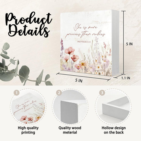 Yetmadi 5x5 Inch Girl Nursery Christian Room Decor For Baby Girls, Wildflower Flower Nursery Bible Verse Floral Wooden