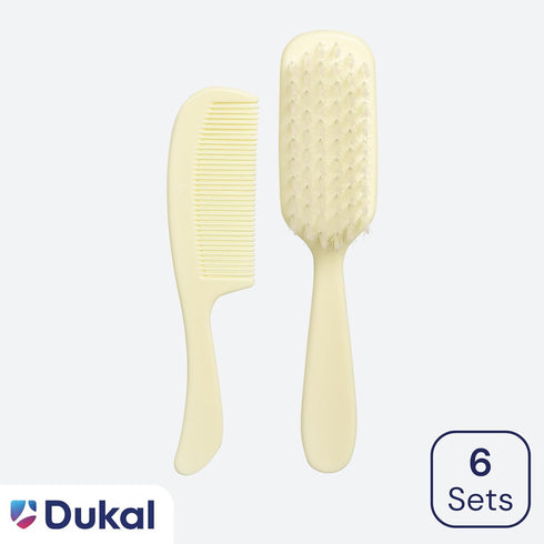 PCB2 Set 6 Sets Dukal DawnMist Baby Comb & Brush Ivory Gentle, Non-Scratch Grooming Tools with Soft Bristles