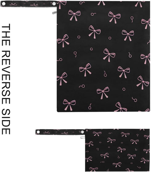 Haskirky 2 Pink Bows Black Pcs Cloth Diaper Wet Dry Bags,Waterproof and Washable Bag for Travel Reusable Wet Bag
