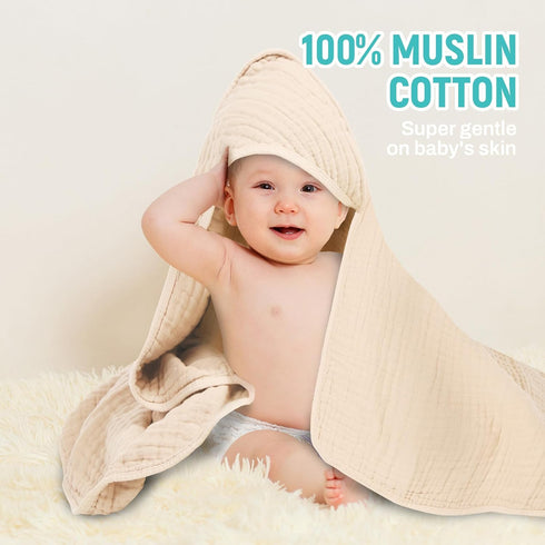 MIGIOL 100% 32x32Inch 2 Hooded Baby Bath Towels Muslin Cotton Baby Bath Towel for Infant, Toddler and Kids,Soft