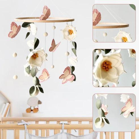 SWECOMZE Floral Baby Mobile Nursery Decor Felt Flowers Butterflies Baby Mobile for Crib Boys Girls Boho Style Neutral