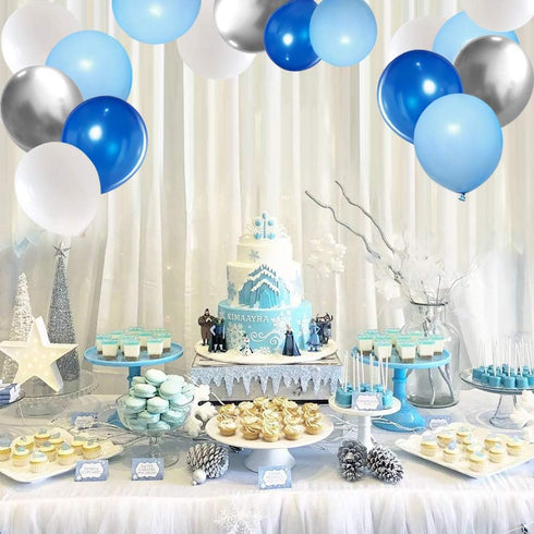 Blue Silver White Latex Balloons, 50pcs 12 inch Metallic Balloons for Birthday Wedding Party Decoration