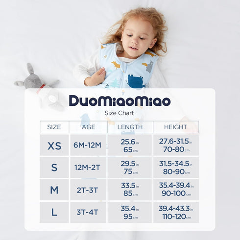 Duomiaomiao 0.5 TOG Toddler Sleep Sack 24-36 Months, 100% Cotton Lightweight Baby Sleep Sack with Feet