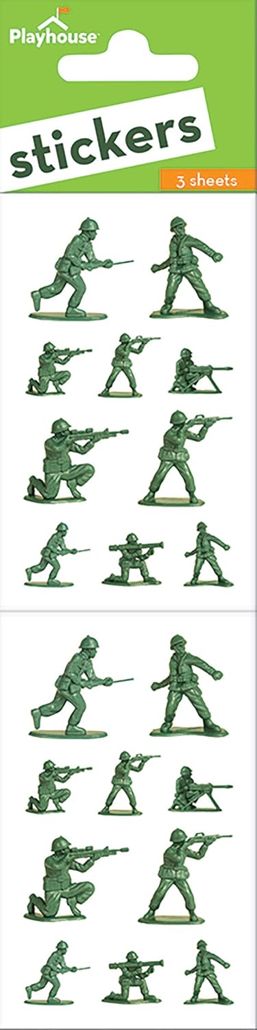 Pack Playhouse of Three Perforated Sticker Half-Sheets for Crafts, Trading & Collecting - Green Army Men