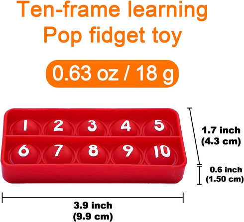 Ten Frame Pop Math Manipulatives - Set of 6 Silicone Fidget Toys for Kids 3-5, Educational Counting Toys
