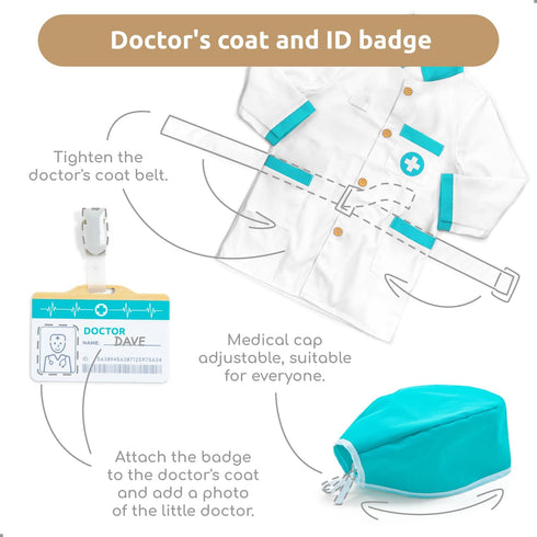 Set 3 4 5 6 UMU Wooden Doctor Kit for Kids Doctor & Dentist Play for Toddlers with Dr Coat, Stethoscope, Tooth Model
