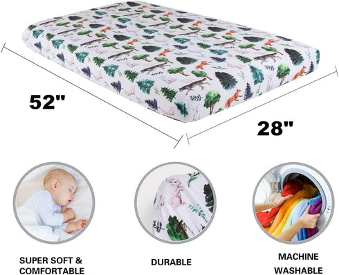 Jola's House 4 Pack Set Woodland Forest Animals Wood Neutral Unisex Fitted Baby Crib Sheets for Baby Boys or Girls