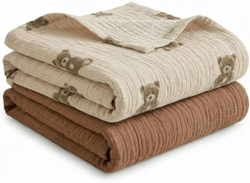 Pikabuki Muslin Swaddle Blankets for Boys Girls, 2 Pack Receiving Baby Blanket Large