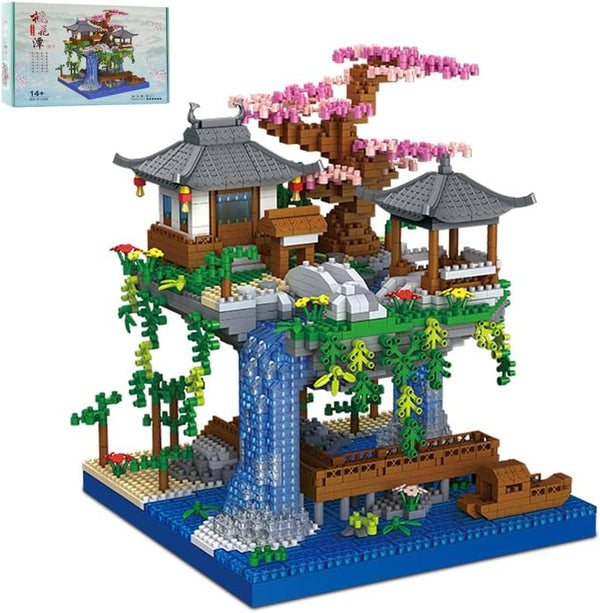 3000PCS Micro Mini Blocks Peach Blossom Pond Bonsai Tree Building Kit, Traditional Architecture Kit for 14+ Kids or