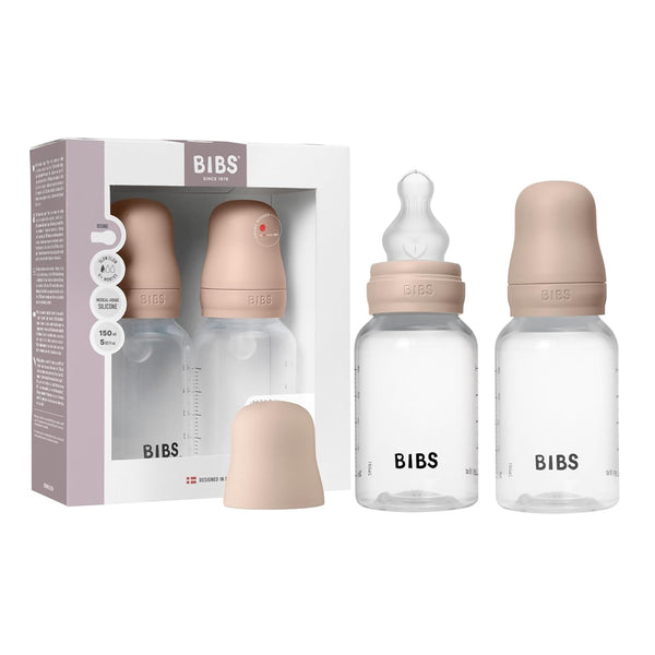 BIBS Baby Bottles 2-Pack, 5 Oz, Round Silicone Nipple, Anti-Colic System for