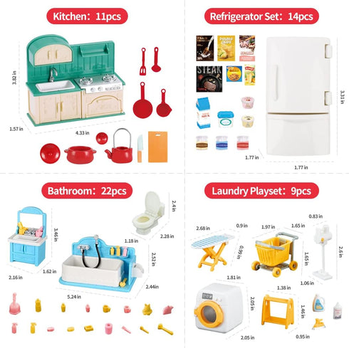 Set,Fridge Set TAKIHON Dollhouse Furniture, Kitchen & Bathroom Toy Washing Machine for Kids,Dollhouse Miniature