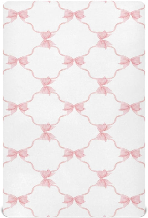 KICPOAY Fitted Crib Sheets Trellis Bow Pink Checkered Stretchy Portable Playard Sheets for