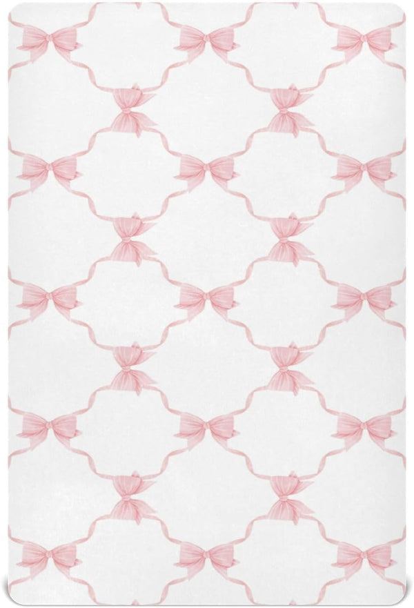 KICPOAY Fitted Crib Sheets Trellis Bow Pink Checkered Stretchy Portable Playard Sheets for