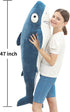 48” Blue Giant Sharks Plush - Large Whale Shark Stuffed Animal, Big Ocean Sea Fish Squishy Body Pillow