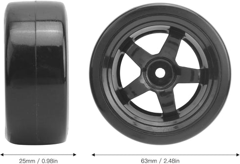 VBESTLIFE 4Pcs RC Rubber Tires, 63mm Antiskid Drift Tyres Wheel Rims for D12 1/10 RC Car Accessories