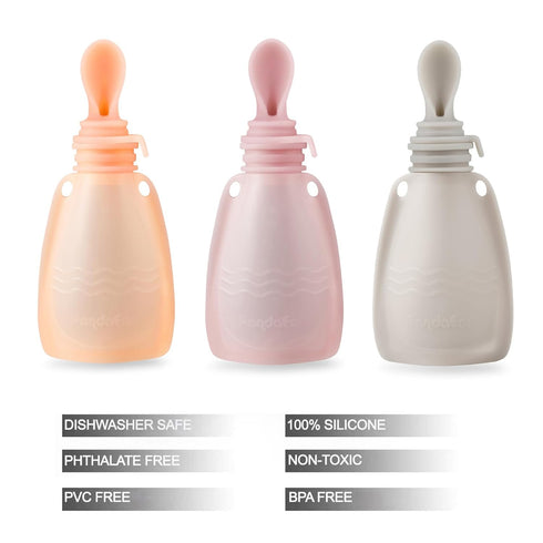 3 Pack Feeder-5.5oz Cereal-7pc Set PandaEar Reusable Silicone Baby Food Pouches with Spoon Leak-Proof Squeeze Pouches