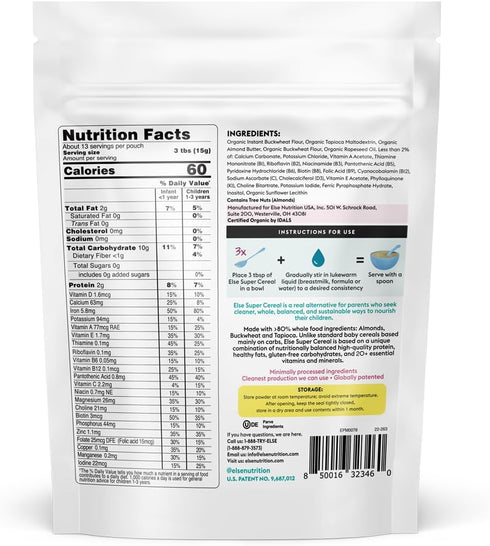 Else Nutrition Baby Cereal Stage 1 for 6 Months+, High Iron, Plant Protein, Organic, 3 Pack