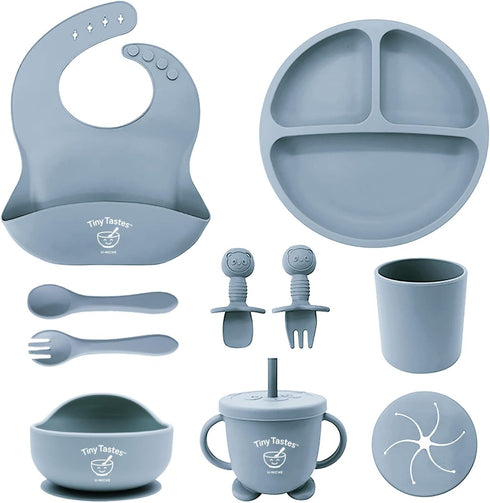 Tiny Tastes 10-Piece Silicone Baby Feeding Set BPA-Free, Spill-Proof Suction Plate, Bowl, Bib, Snack