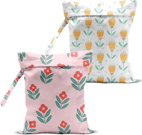 DHKG 2 PCS Tulip Travel Laundry Bags 12x10 Inch, Waterproof Reusable Wet Bag