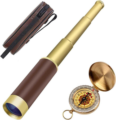 Aubric Retro Pirate Telescope Zoomable 25x30 Spyglass Portable Collapsible Handheld Telescope Vintage Monocular