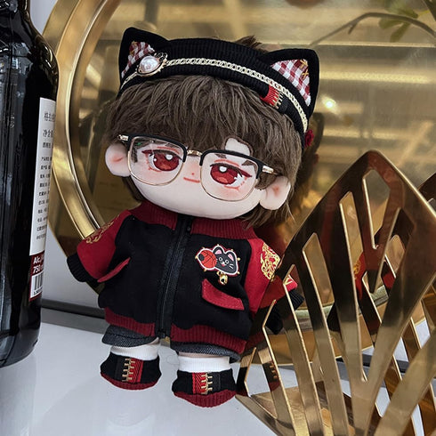 niannyyhouse 20cm Plush Doll Clothes, Red Flame Set with Headwear Coat Pants Shoes Soft Stuffed Plush Toy Dress Up