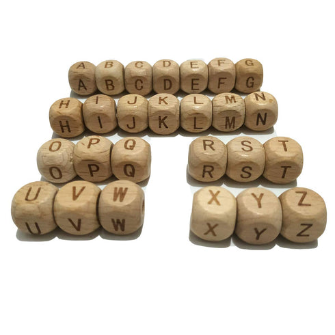 Beech Alphabet Letter Beads, 100pc 12mm Square Shape Beech Wood for DIY Jewelry