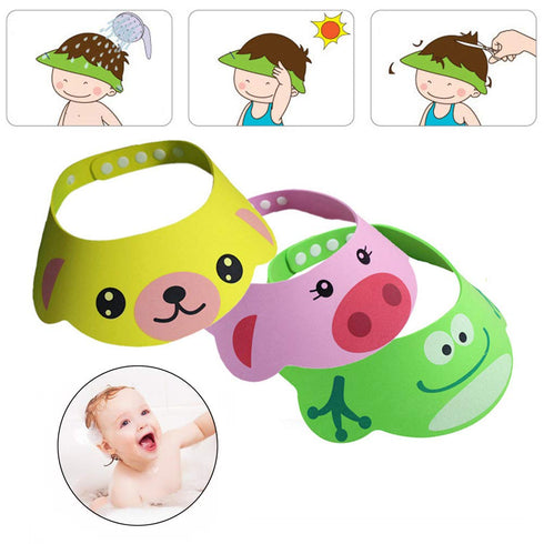 3PCS Baby Shower Bathing Cap | Cartoon Frog Pig Bear Shampoo Hat with Four Gear Adjustments by Rely2016