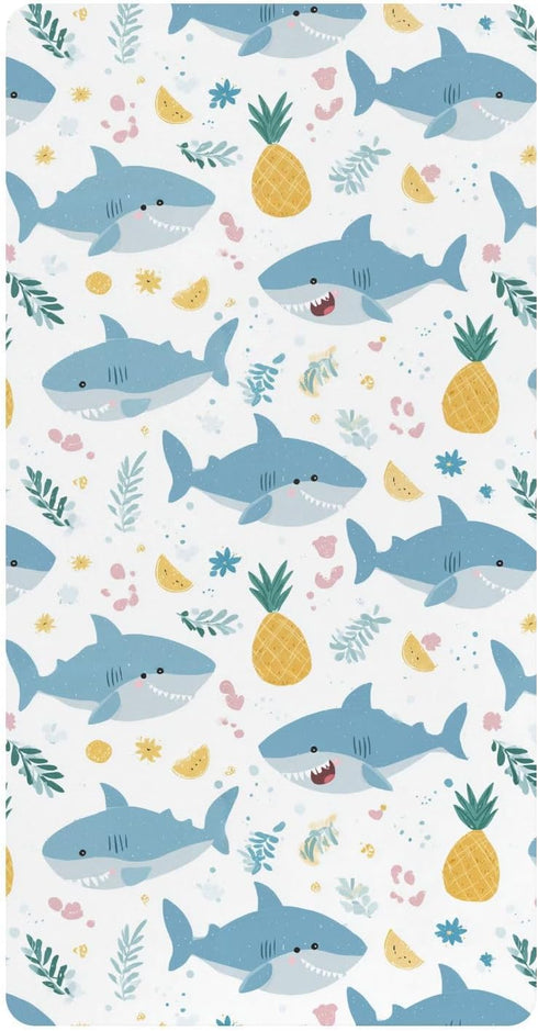 miaozhen Cotton Baby Crib Sheets Ultra Soft Cute Cartoon Tropical Shark Summer Crib
