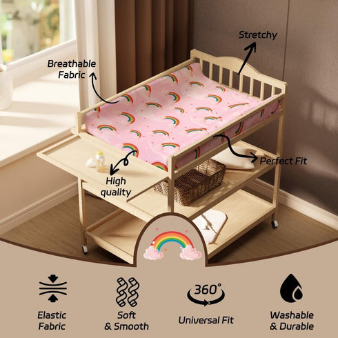 Jola's House 4 Pack Set Soft Baby Girl Changing Pad Cover Sheets for Chaning Pad Unicron Rainbow Heart Cute Neutral