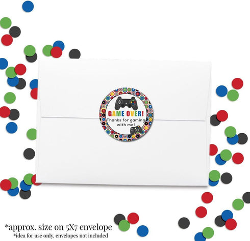 Game Over Video Game Birthday Party Sticker Labels, 40 2" Circle Stickers by AmandaCreation for Party Favors